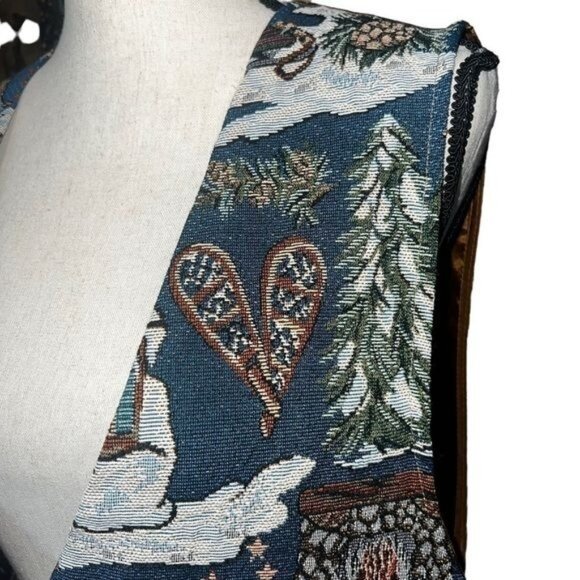 Backroad Blues Winter Scene Tapestry Vest With Satin Backing Vintage Womens Sz L - Picture 4 of 11